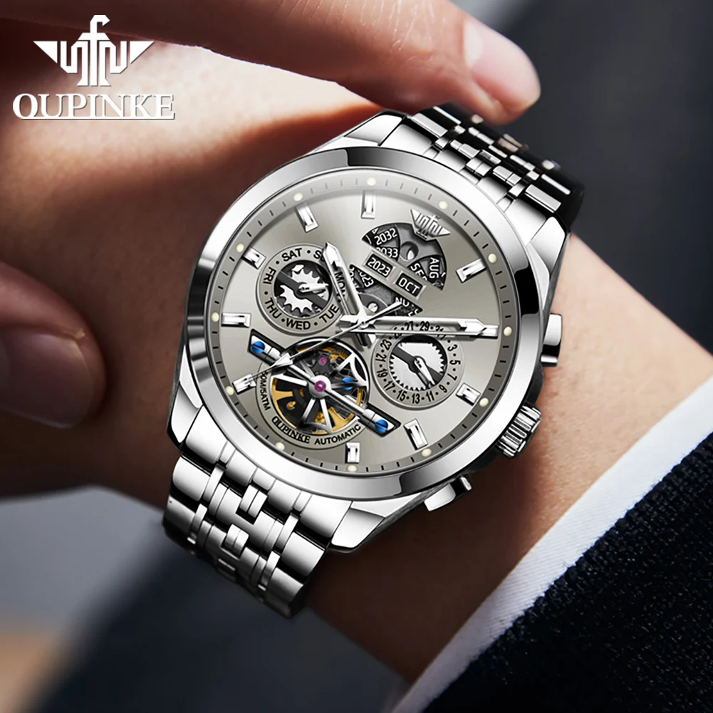 OUPINKE 3251 Automatic Mechanical Watch Original Luxury Brand Skeleton Multi functional Waterproof Sapphire Mirror Men's Watch