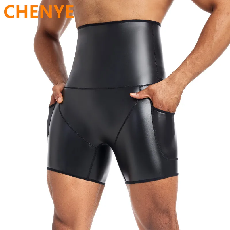 Taillen trainer Kontrolle Höschen Kompression Fitness Bauch Shaper Shorts schwarz hohe Taille schlanke Taschen Body Shaper Lederhose