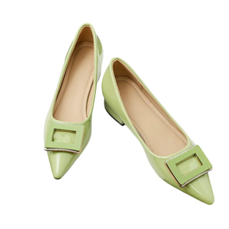 African Shoes For Women Crystal Buckle Low Heels 3cm Shiny Leather Gladiator Heeled Pump 33 45 43 Green Black Statement Shoes
