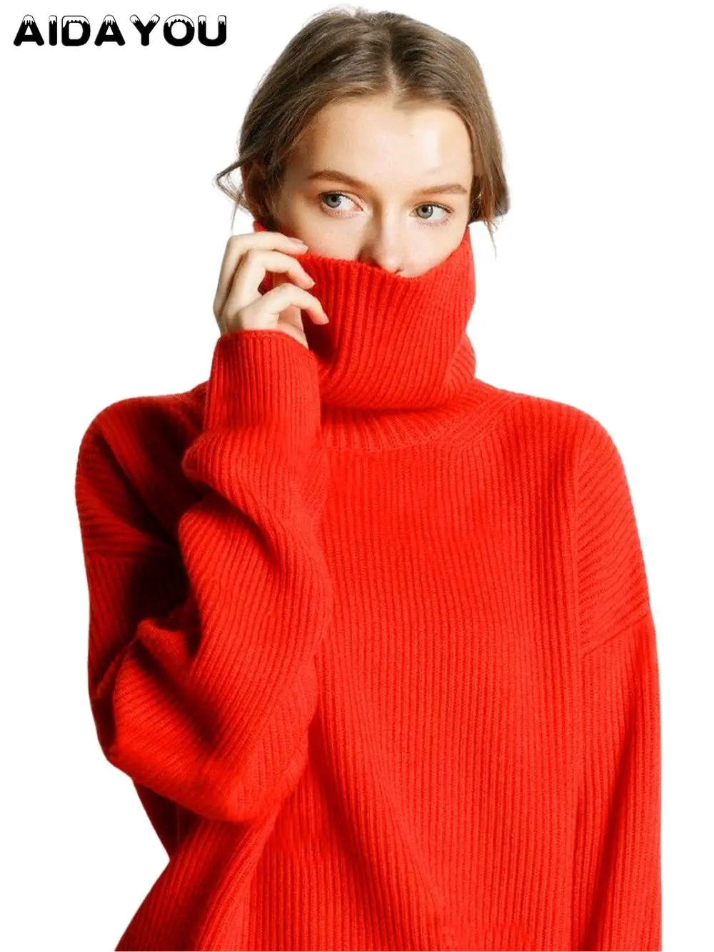 Women Turtleneck Sweater Pullover Thick for Winter Warm Sweatershirts Knitting Wool Thick Set Outfit  Lightweight Loose Comfy