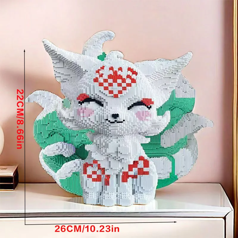 5682-Piece Green Nine-Tailed Fox Building Block Set, Party Games, Office and Home Decoration, DIY Handmade Kit, Creative Assembly Toys