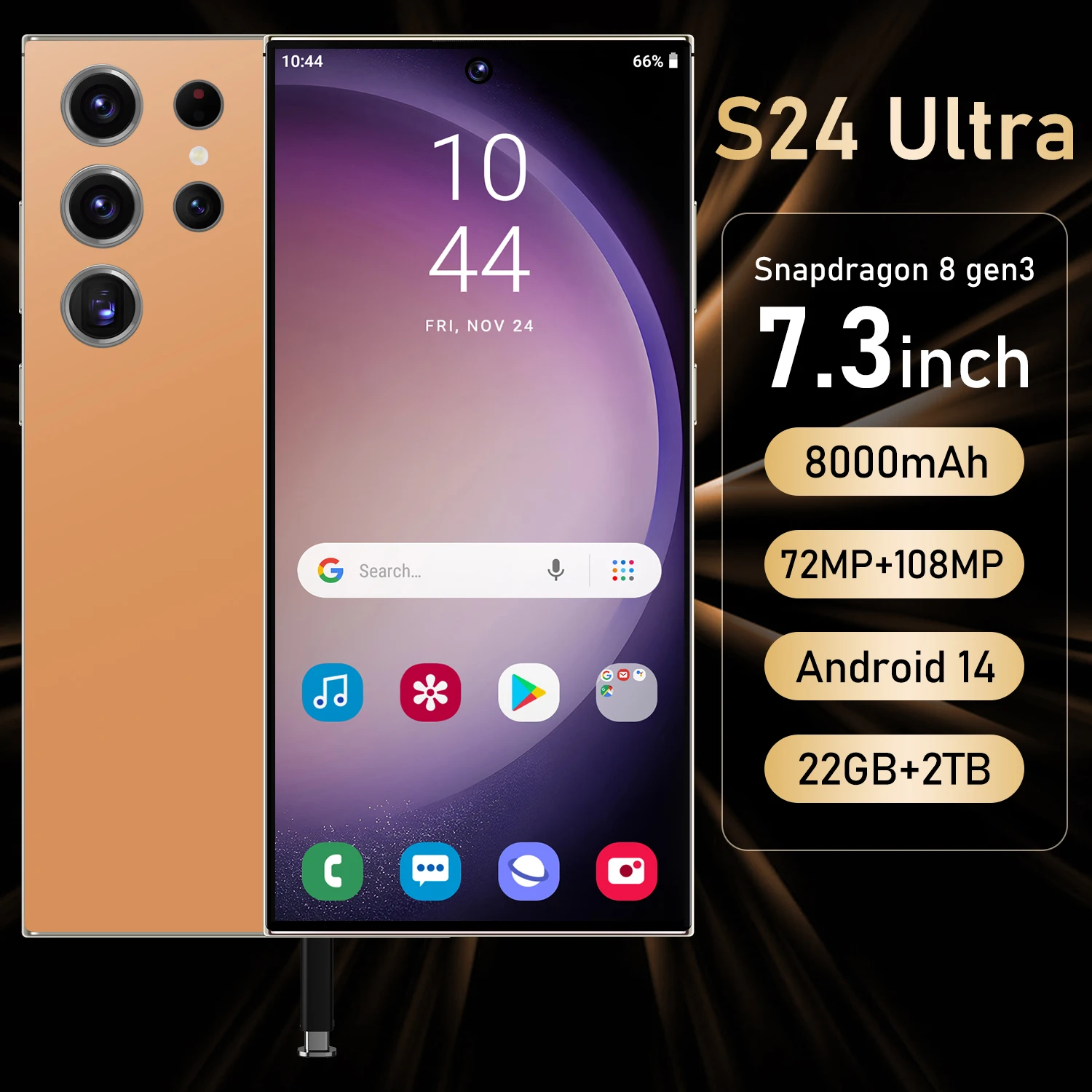 S24 Ultra 7.3 - inch Smart Island display, Snapdragon 8 Gen3 processor, 108MP rear cameras, 8000mAh battery, Global 5G LTE Band