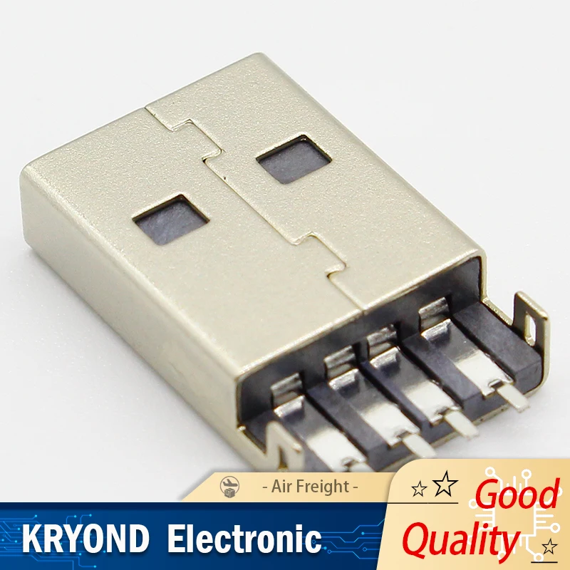 10PCS USB 2.0 4Pin A Type Male Plug SMT Connector Black G49 for Data Transmission Charging
