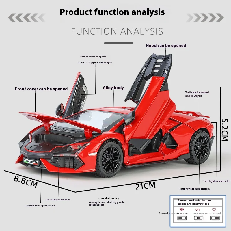 1:24 Lamborghini Revuelto Streetcar Version Sport Car Alloy Metal Diecast Model Car Sound & Light Children's Toys For Boys Gifts