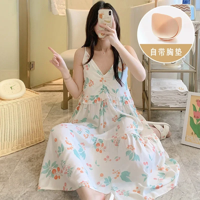 

Plus Size Camisole Floral Print Woman Satin Summer Nightgowns Nightdress Night Robe Lounge Women Pijama Sleepwear Pajama Pj