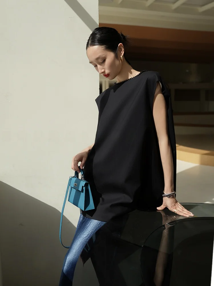 

Faionable Handmade Beaded Decoration Camere Blend round Ne Pullover Sweater Sli Commute Sle Pure Color Design