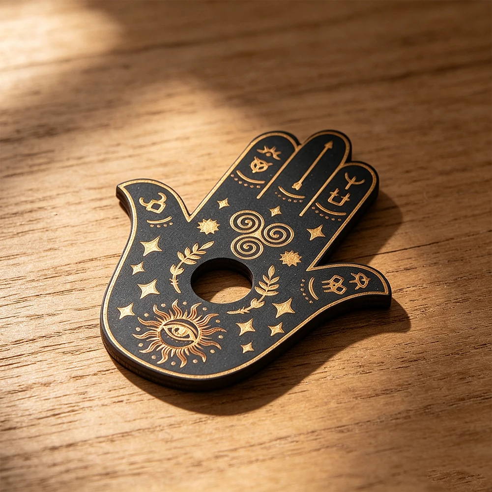 Hamsa-Hand Holzständer für Räucherstäbchen, Basis für Kristallkugeln und Polierte Steine, Sammlerstück, spirituelle Dekoration für Zuhause, Geschenk – Detail 1