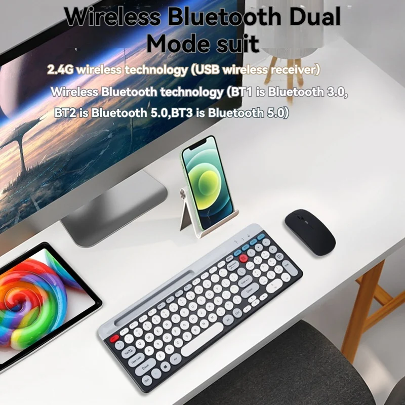 

2.4G Wireless Keyboard Mouse Combo Portable Bluetooth Colorful Keyboard Rechargeable Silent for Tablet Laptop Desktop-A09I