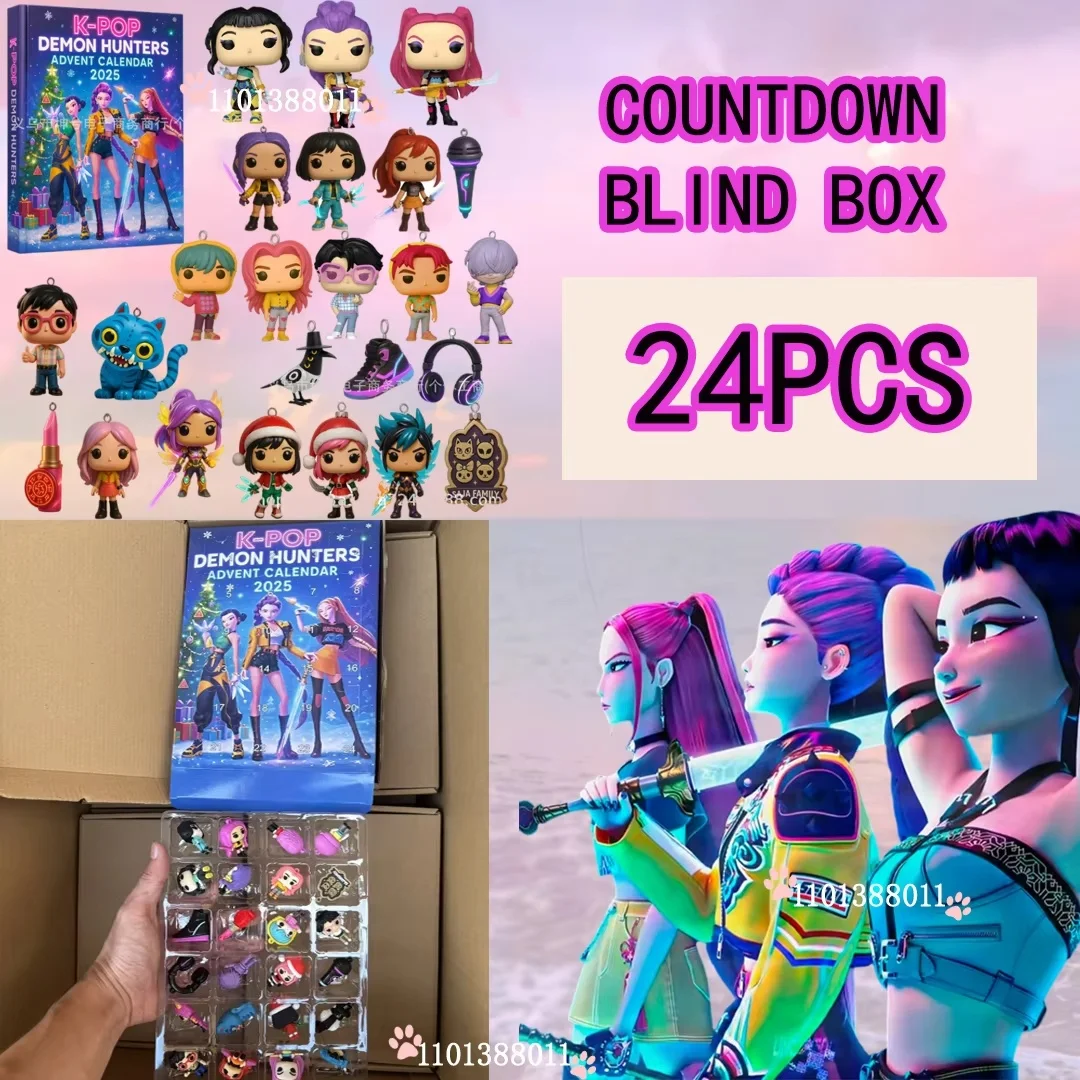 

Новинка 2025 года Kpop Demon Hunting, 24 шт., Адвент-календарь-сюрприз, слепая коробка K Pop, куклы, коробки на Хэллоуин, фигурки, подарки, детские игрушки
