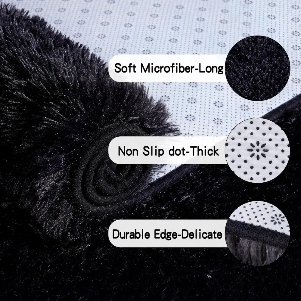 سجاد منطقة KING DARE مقاس 8 × 10 لغرفة المعيشة، سجادة سوداء كبيرة من القطيفة الناعمة والرقيقة والأنشطة، مضادة للانزلاق وقابلة للغسل وحديثة كبيرة الحجم