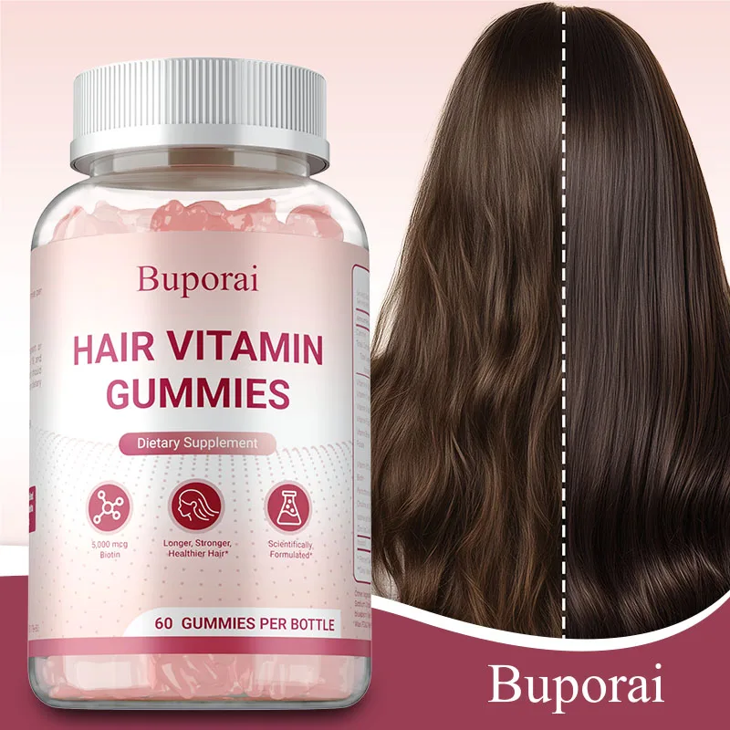 

Hair Growth Gummies - Contains Vitamins and Biotin, Promote Hair and Nails Health, Skin Elasticity, Suitable for Men and Women