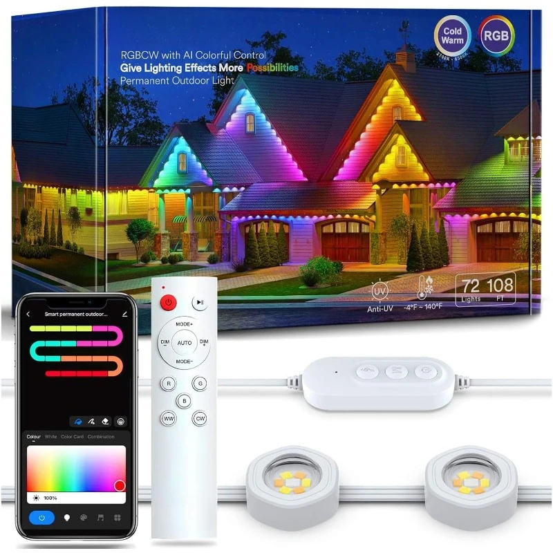 

Permanent Outdoor Lights Pro for Daily and Accent Lighting Multiple Scene Modes Eaves Lights , IP65 Waterproof, Works with Alexa