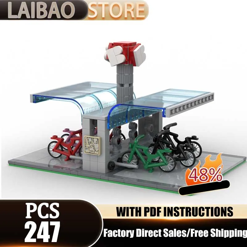 

Modular City Building Model Moc Building Blocks Bicycle Rental Station Model Technology Bricks Assembly Street View Toys Gifts