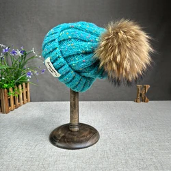 2024 New Fashion Natural fur pompom hat for women High quality mix-Color Beanies Winter Hats for women Warm Female beanies