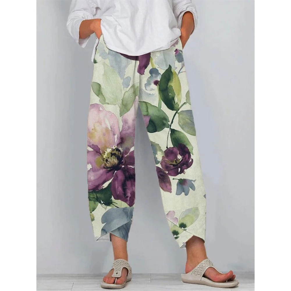 CLOOCL New Fashion Women Floral Pants Flower Oil Painting Pattern 3D Printed Loose Casual Trousers Elastic Waist Pants