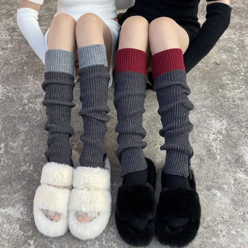 Split Button Color Splicing Autumn Winter Knitted Socks Women's Fashion Leg Cover Y2K Spice Pile Socks Gothic Lolita Leg Warmers