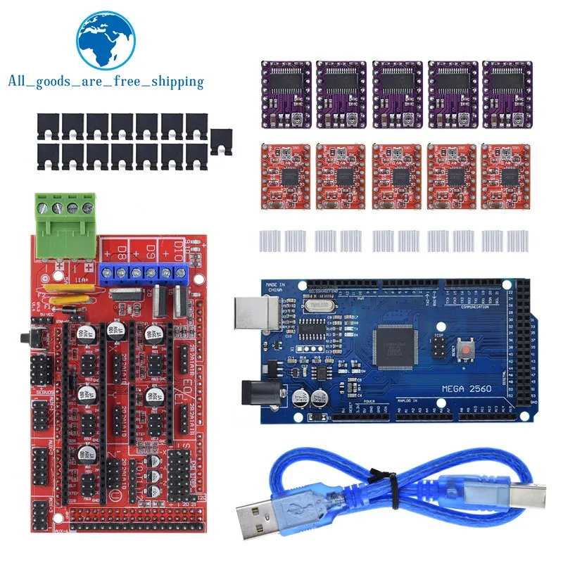 TZT 3D Printer Mega 2560 R3 + RAMPS 1.4 control panel+ 5pcs A4988 or DRV8825 Stepper Motor Drive for Arduino 3D printer kit