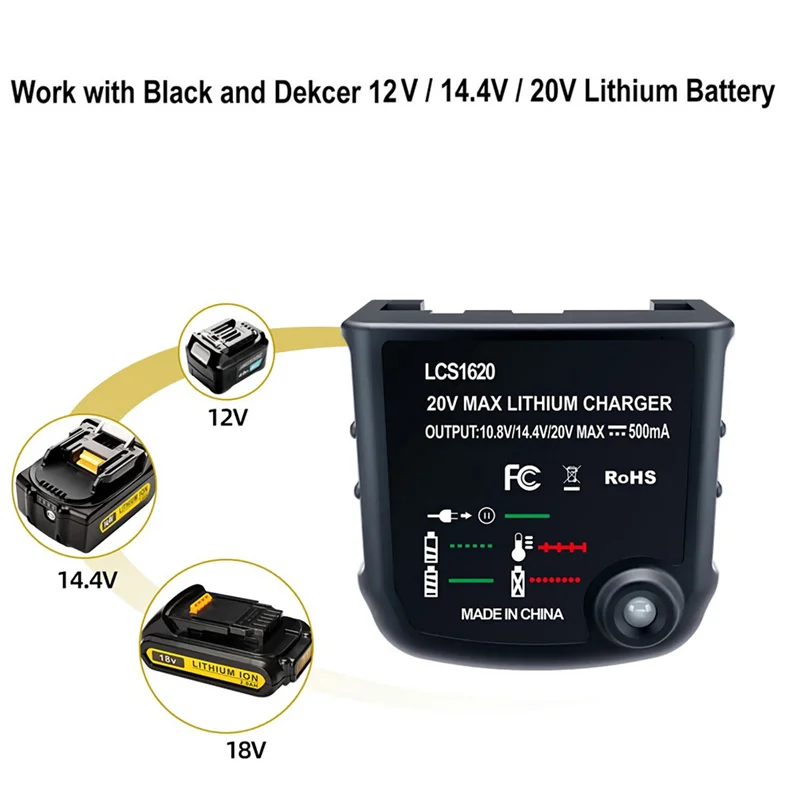 Li Battery Charger for Black-Decker 10.8V 14.4V 20V LBXR20 LB20 LBX20 LBX4020 Electric Drill Screwdriver Tool,EU Plug