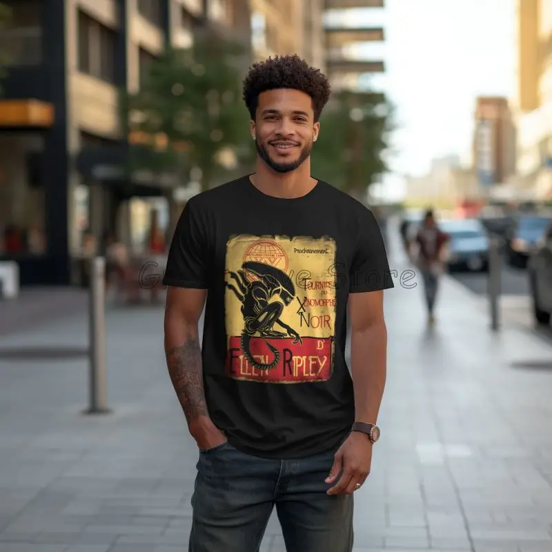 تي شيرت Tournee Du Xenomorphe Noir أساسي فريد من نوعه تي شيرت بتصميم غريب إلين ريبلي تي شيرت رجالي قطني غير رسمي تي شيرت فكرة هدية