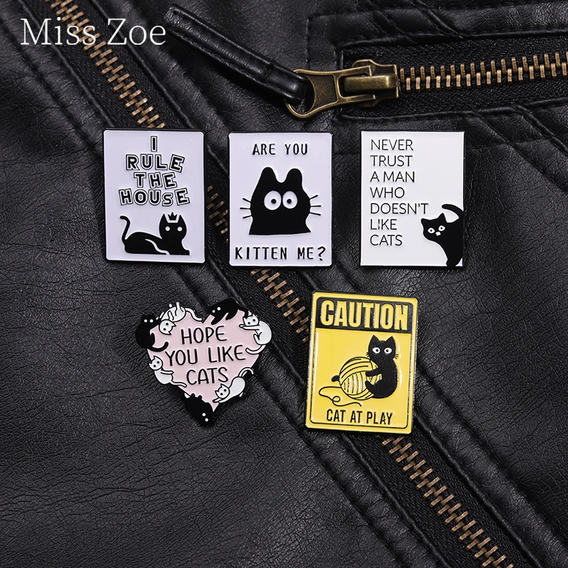 

Are You Kitten Me Enamel Pin Hope You Like Cats Big Eyed Black Cat Quotes Metal Brooch Lapel Backpack Badge Jewelry For Cat Love