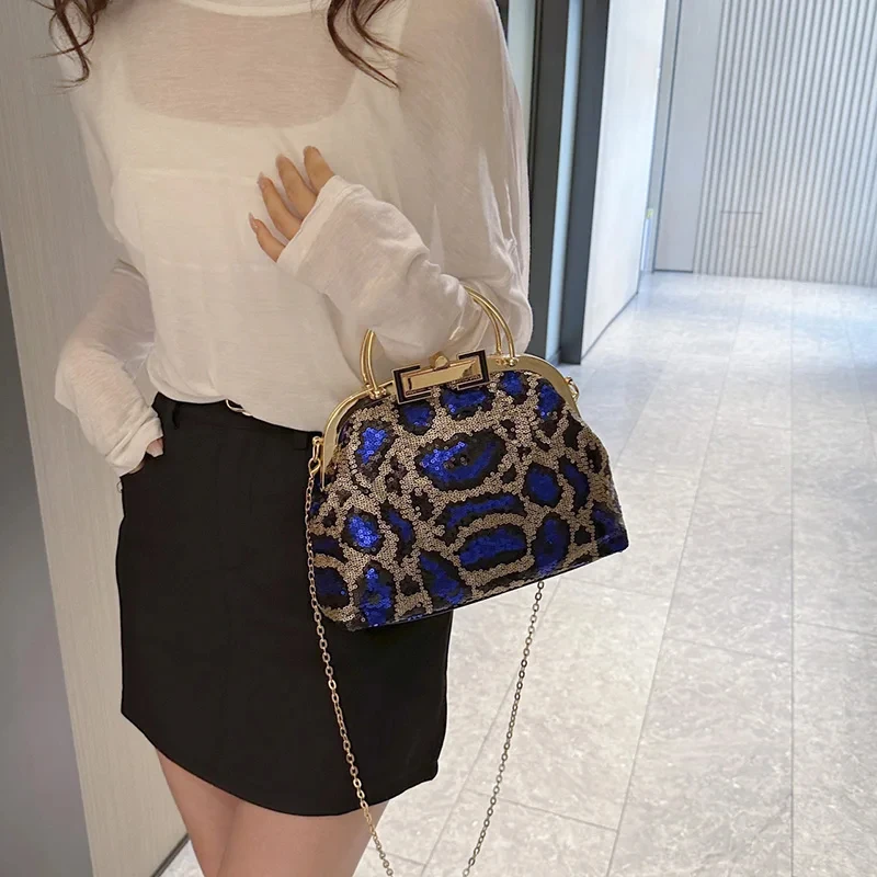 

Designer Bling Party Handbags for Women, Evening Clutch, Lady Sequins Shoulder Bags, Blue and Green Chain, Messenger Bags