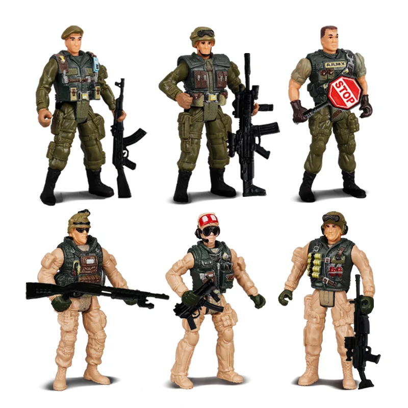 6Pcs Warrior Elite Force 1:18 Military Soldier Action Figure Toys Movable Army Terrorist SWAT Team Weapon for Children Boy Gift