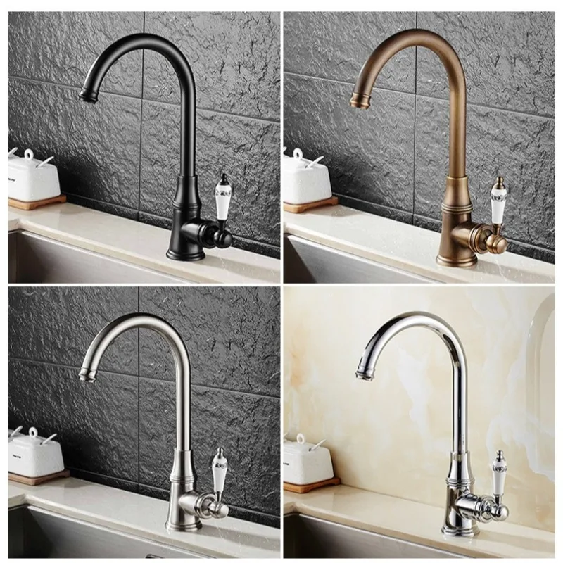 

European Style Black Kitchen Faucet, Sink, Hot and Cold Water Faucet, Kitchen Sink, Rotating Single Hole Faucet