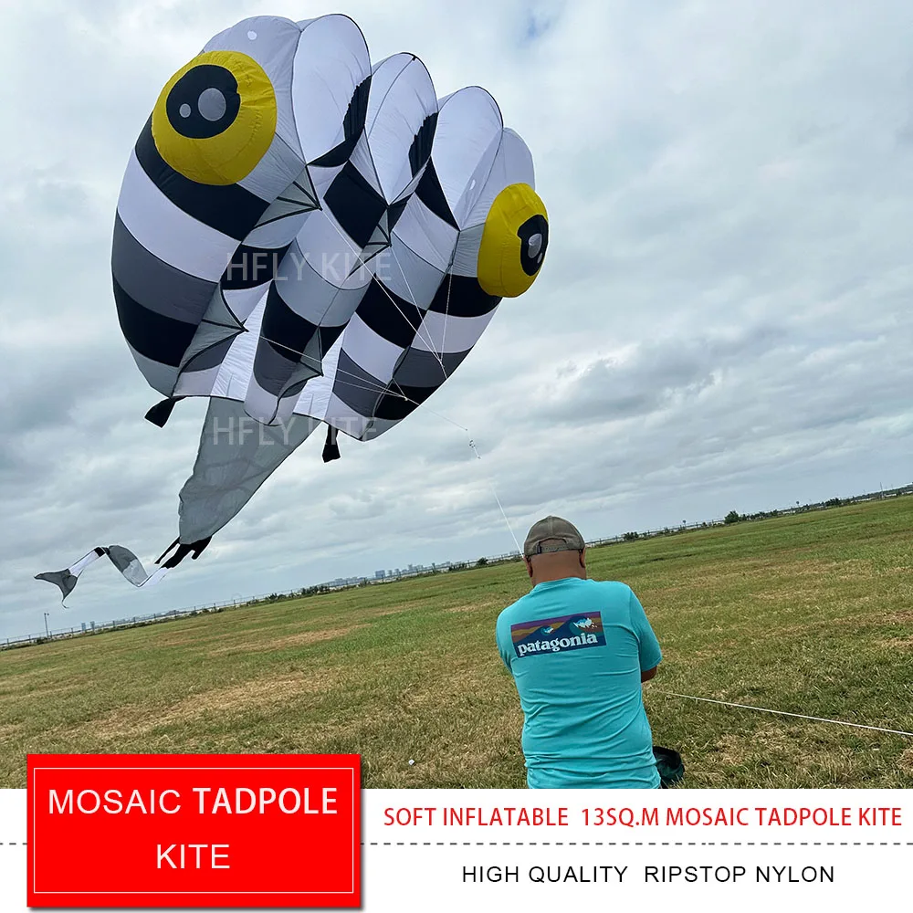 New Arrival Soft Inflatable 13SQ.M Gray Mosaic Tadpole Kite for Adults High Quality Ripstop Nylon Show Pilot Lifter Kites