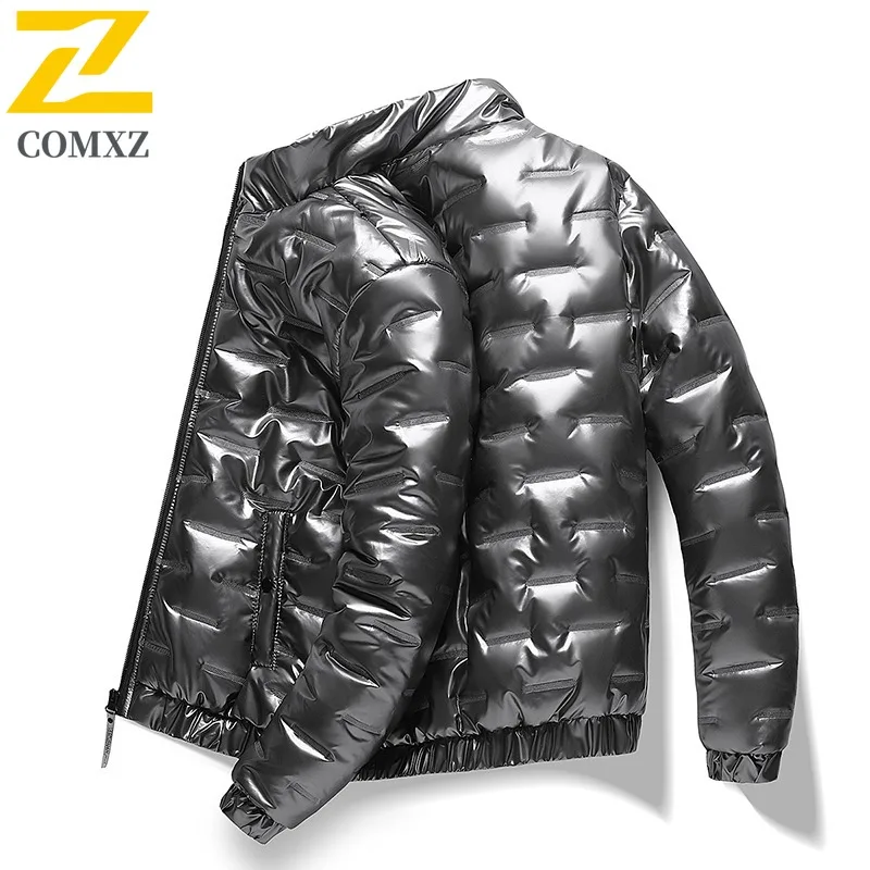 COMXZ 2025 Mens Thickened Shiny Fleece Stand Collar Jacket Winter American Style Casual Outdoor Sports Windproof Workwear Coat
