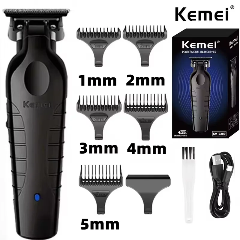 Kemei 2299 Berber Akülü Saç Düzeltici 0mm Sıfır Boşluklu Oyma Clipper Detaylandırıcı Profesyonel Elektrikli Kaplama Kesme Makinesi