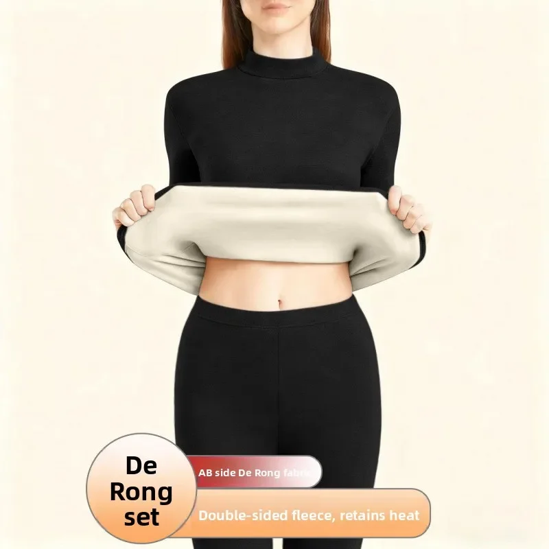 طقم ملابس داخلية حرارية من الصوف السميك للنساء قميص Dervo يولد للحرارة من الصوف القطني الدافئ للخريف والشتاء ضروري #2