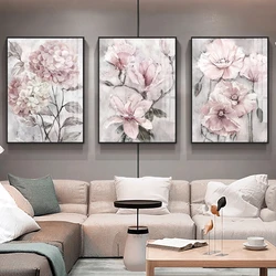 3pcs Pink Flowers Posters Frameless Wall Art Canvas Prints Floral Nordic Paintings Home Decor Pictures For Living Room