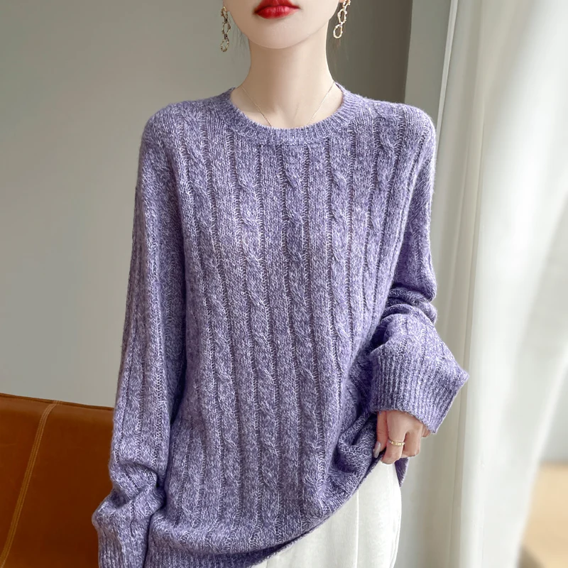 2024 new women's knitwear seamless cashmere round neck multi-fabric advanced casual comfortable cashmere sweater