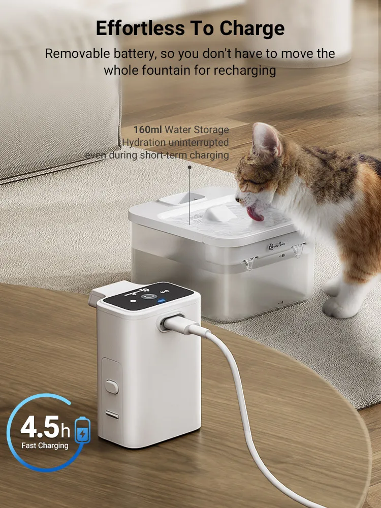 DownyPaws 2.5L Wireless Cat Water Fountain Battery Operated Automatic Pet Water Fountain with Motion Sensor Dog Water Dispenser