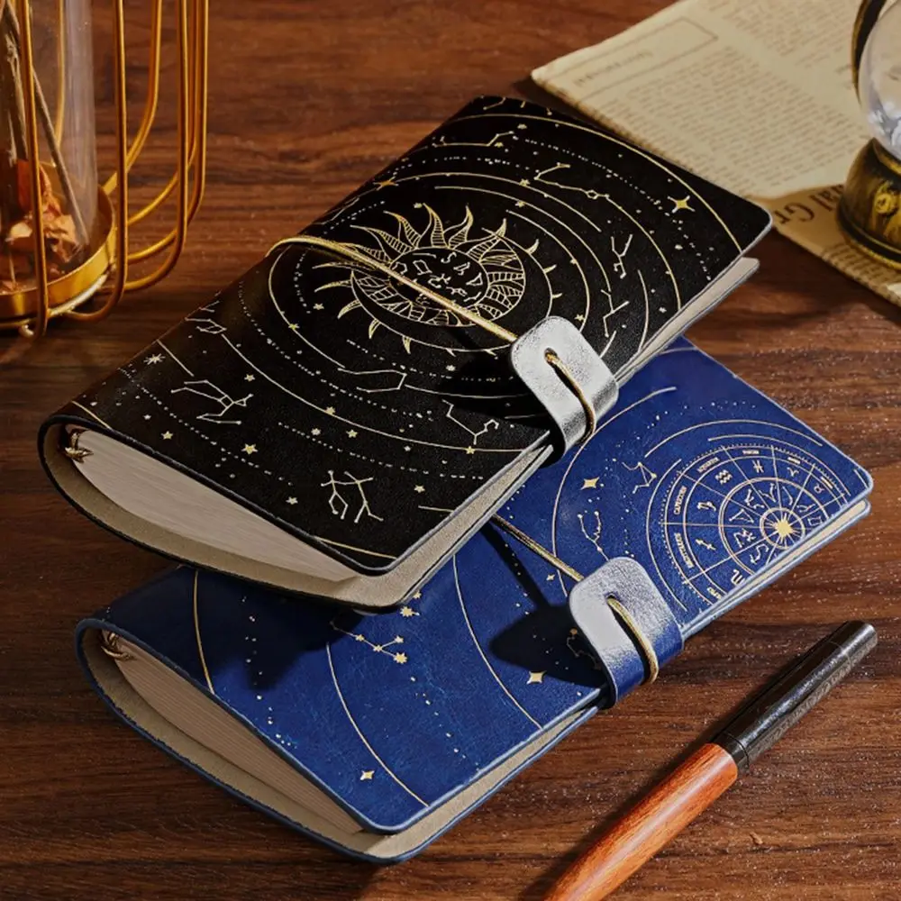الرجعية الذهب ختم دفتر أغطية جلد اثني عشر الأبراج السماء المرصعة بالنجوم دفتر 192 صفحة مقاوم للماء مذكرات كتيبات الدراسة #5