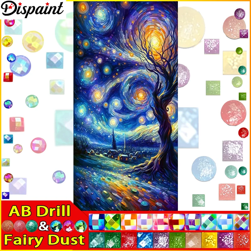 

Dispaint Fairy Dust AB полная алмазная живопись "Звездное небо Дом на дереве" дрель из смолы вышивка 5D Diy алмазная живопись подарок ручной работы