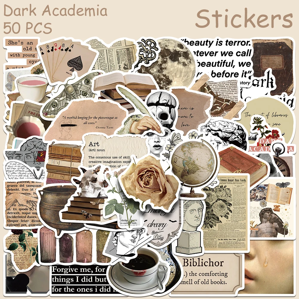 50 Stuks Donkere Academia Stickers Stickers Voor Telefoon Laptop Koelkast Notebook Koffer Esthetische Waterdichte Stickers Voor Studenten