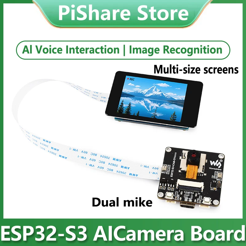 ESP32-S3 AIoT Camera Development Board Dual Microphone with Display Port supports AI Voice Interaction.