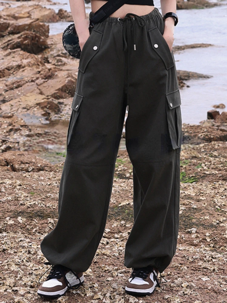 

Autumn Vintage Streetwear Cargo Pants Women Strappy Korean Fashion Baggy Pants Female Pockets High Street Casual Pants 2023 New