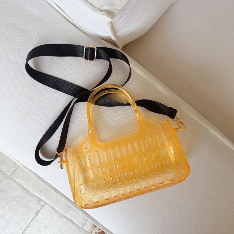 Candy Color Pvc Jelly Woven Handbag,korean Ins Cute Sweet Women Openwork Jelly Shoulder Bag,portable Transparent Storage Basket