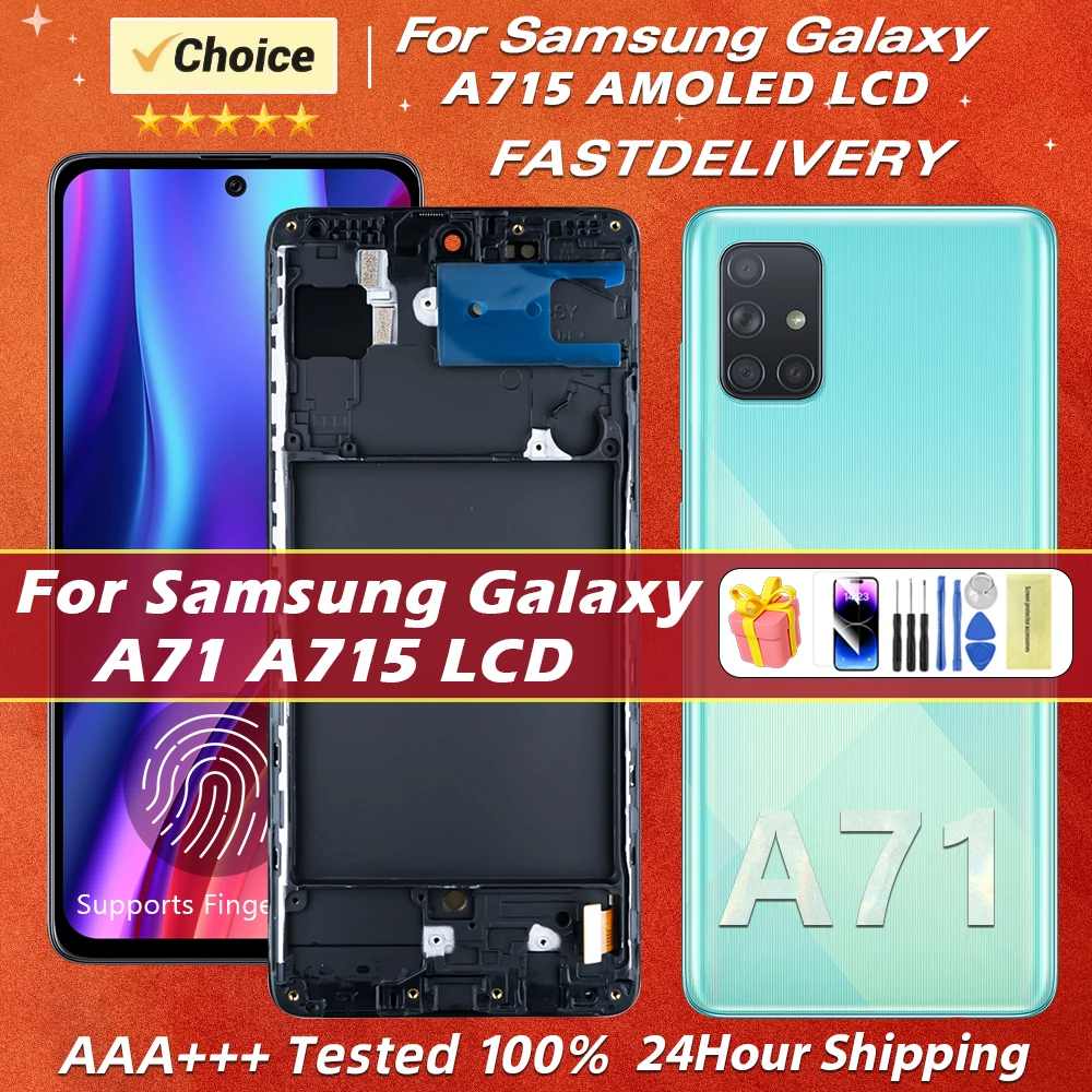 6.7\'\' Super AMOLED For Samsung Galaxy A71 LCD Display Touch Screen Digitizer Assembly LCD For SM-A715 A715F Replacement Part