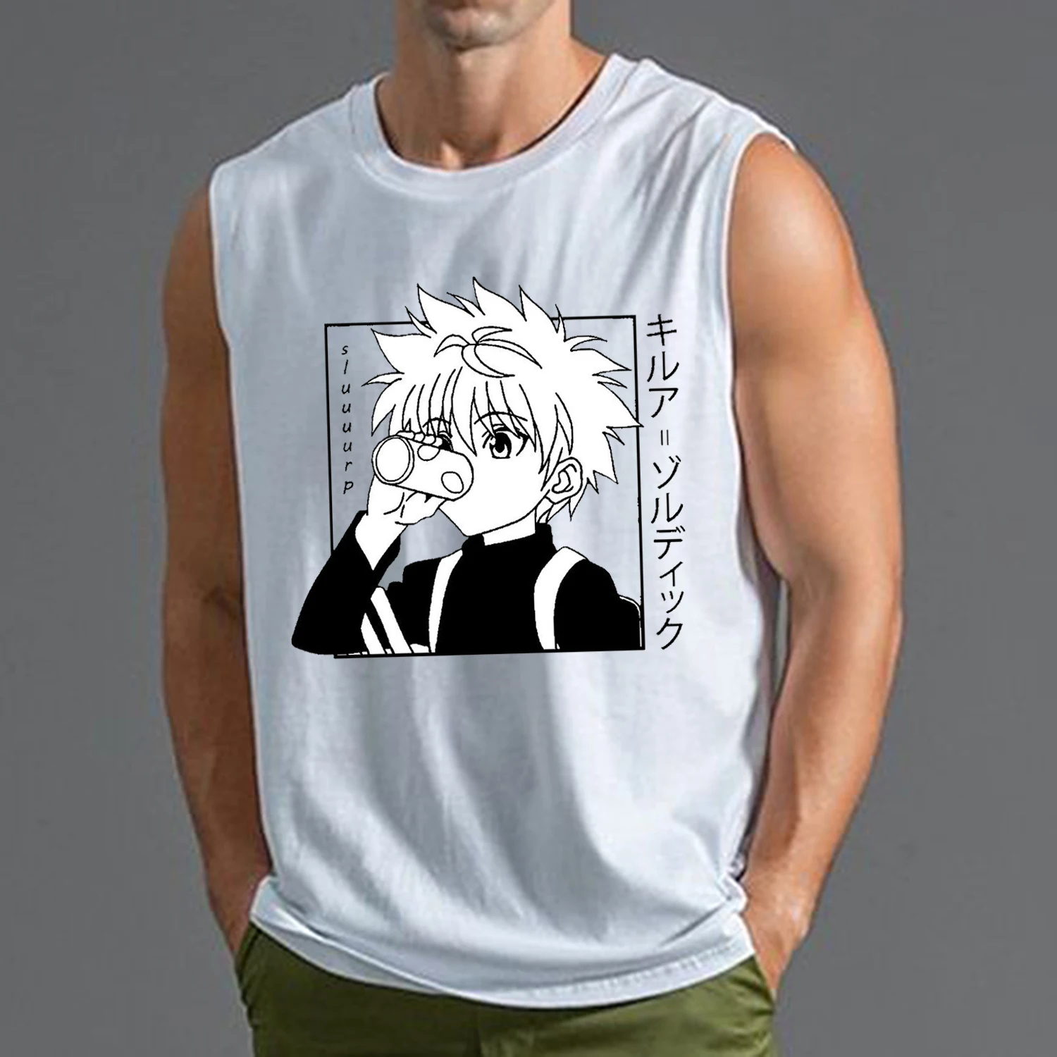 

Men's Anime Hunter X Hunter print Sleeveless Tank Top Manga Hisoka Killua Zoldyck Tshirt Breathable Loose T-shirt