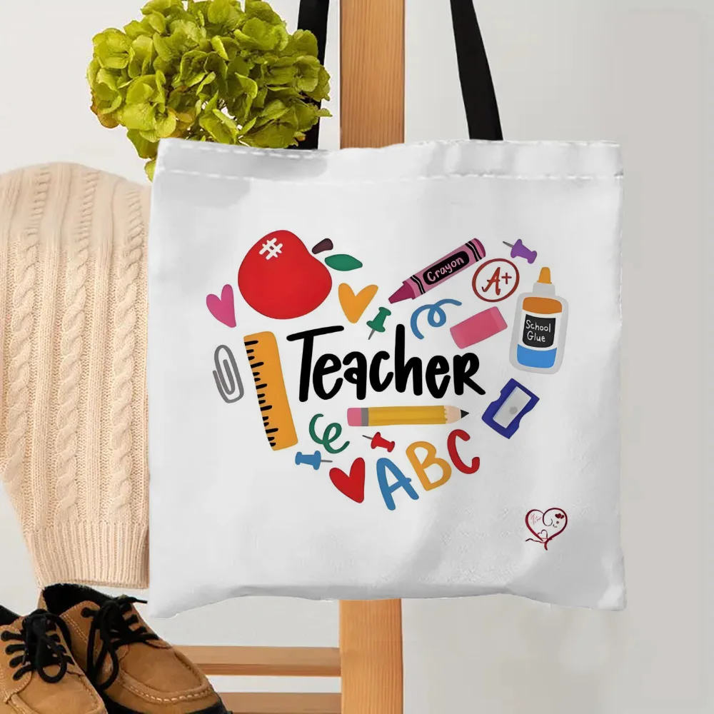 

Teacher thank you gift teacher handbag, canvas grocery bag with pocket, suitable for Teachers' Day and Christmas