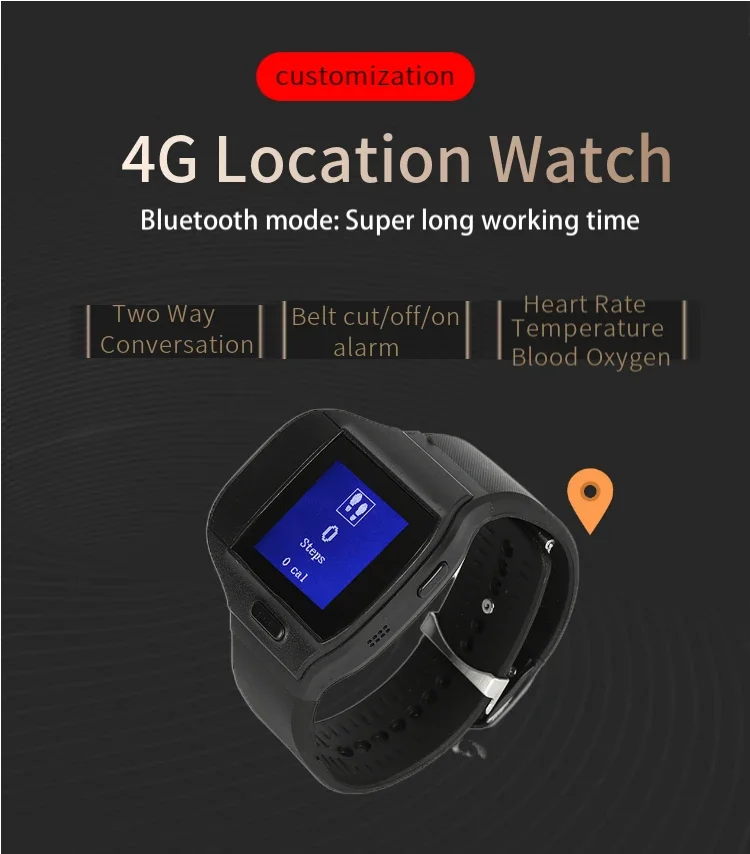 Medical GPS Tracking Watch with Prevent Disassembly Heart Rate Watch for Out Door Workers or Elderly Parolee Tracking Bracelet