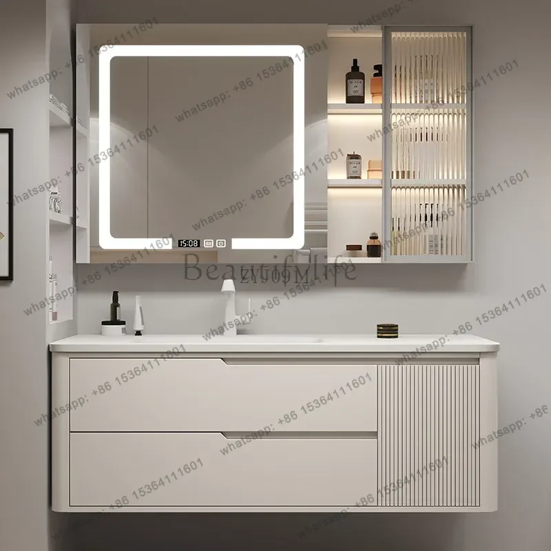 Household integrated basin bathroom cabinet combination washbasin oak paint skin feeling washstand cabinet