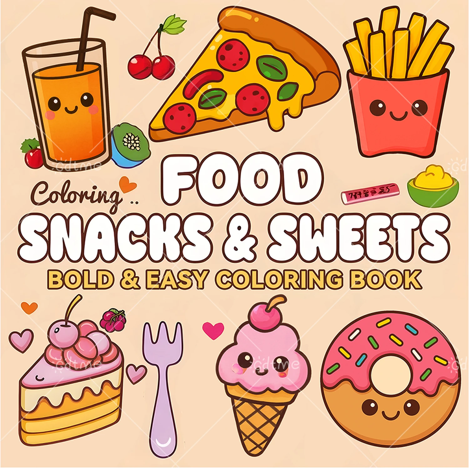 FOOD SNACKS & SWEETS Themed Coloring Book for Adults Cute Drawing Book Perfect Gift for Party and Birthday