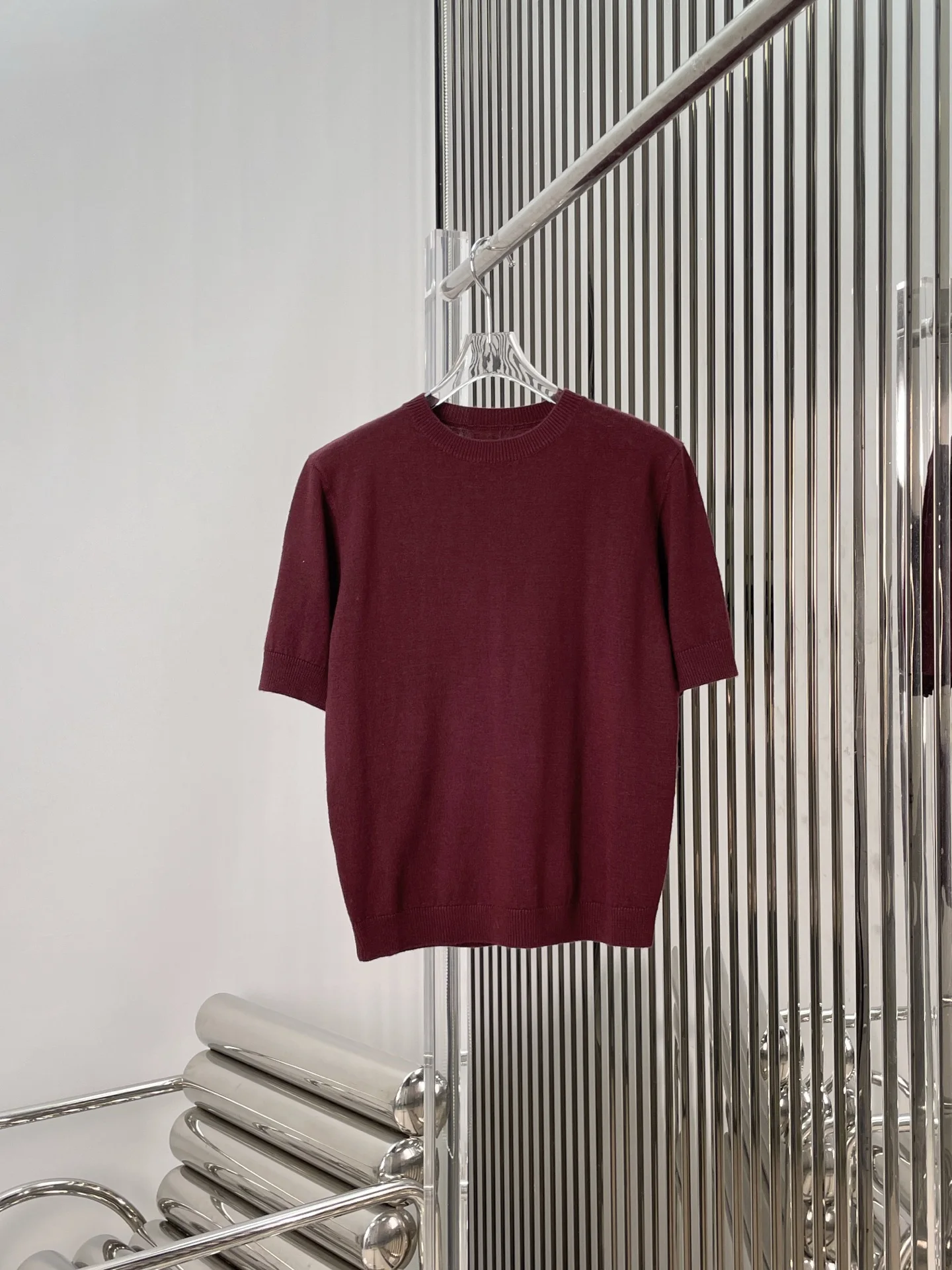 

Ele Soft Knitted ort Sve round Ne Color Wine Red Sweater Versatile Skin-friendly Faionable for Young Women