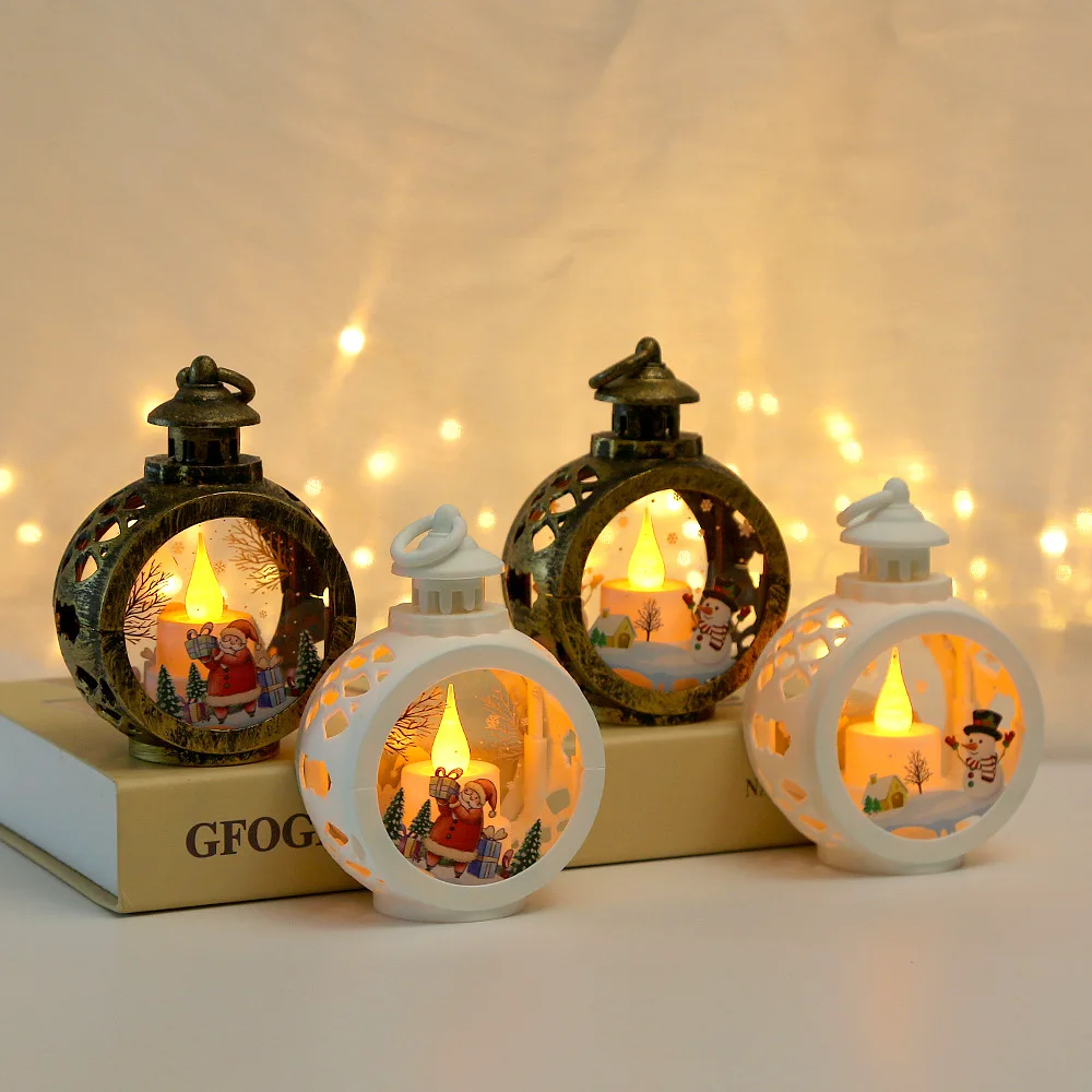 Retro Christmas round Lantern LED Candle Light Portable Atmosphere Setting Decoration Home Desktop Ornament Circular Lighting