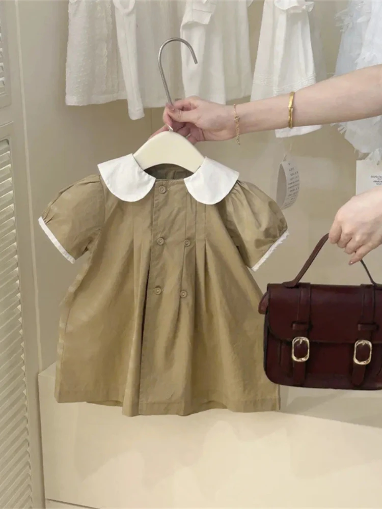 Vestito da principessa per ragazze 2024 estate tinta unita bambini carini vestono gonna per neonate in cotone coreano stile semplice vestiti per bambini