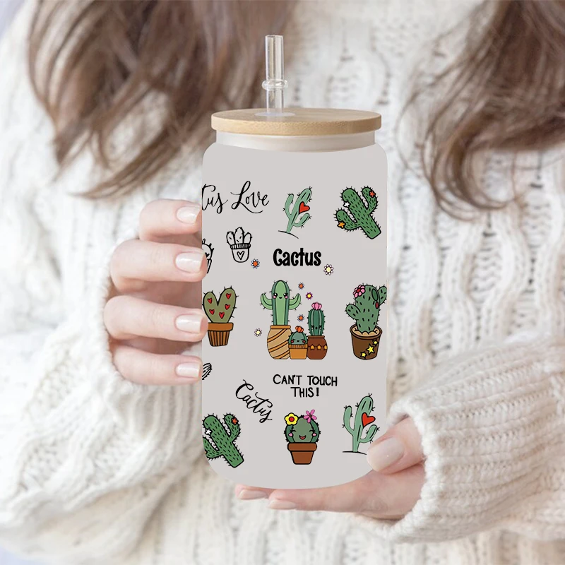 3D UV DTF Transfers Stickers 16oz Cup Wraps Plants Cactus Printed For DIY Glass Ceramic Metal Leather Etc. D13396